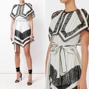 Self-Portrait Monochrome Pinstripe Handkerchief Mini Party Dress Size 6 White